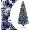 Image de Arbre de Noël Artificiel Pré-éclairé, Sapin de Noël avec LED, Décoration de Vacances, Ornement de Fête Intérieur Extérieur, Blanc/Bleu Fibre Optique