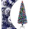 Image de Arbre de Noël Artificiel Pré-éclairé, Sapin de Noël avec LED, Décoration de Vacances, Ornement de Fête Intérieur Extérieur, Blanc/Bleu Fibre Optique