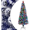 Image de Arbre de Noël Artificiel Pré-éclairé, Sapin de Noël avec LED, Décoration de Vacances, Ornement de Fête Intérieur Extérieur, Blanc/Bleu Fibre Optique