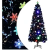 Image de Sapin de Noël et Flocons de Neige LED Arbre Artificiel Ornement de Fête Décoration de Vacances Intérieur Noir 210 cm Fibre Optique