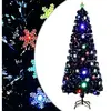 Image de Sapin de Noël et Flocons de Neige LED Arbre Artificiel Ornement de Fête Décoration de Vacances Intérieur Noir 240 cm Fibre Optique