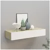 Image de Etagère à tiroir murale chêne et blanc 60x23,5x10 cm MDF