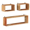 Image de Bois d'Acacia Solide Ensemble d'Etagères Murales Cube 3 pcs Flottante Etagère Suspendue Support Mural Salon Salle de Séjour Maison Intérieur 328262