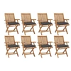 Image de Chaises pliables de jardin avec coussins 8 pcs Teck solide