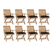 Image de Chaises pliables de jardin avec coussins 8 pcs Teck solide