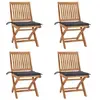 Image de Lot de 4 Chaises Pliables de Jardin avec Coussins, Sièges de Terrasse, Chaises de Salle à Manger, Meubles de Patio Extérieur, Teck Solide