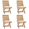 Image de Lot de 4 Chaises Pliables de Jardin avec Coussins, Sièges de Terrasse, Chaises de Salle à Manger, Meubles de Patio Extérieur, Teck Solide