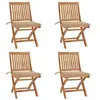 Image de Lot de 4 Chaises Pliables de Jardin avec Coussins, Sièges de Terrasse, Chaises de Salle à Manger, Meubles de Patio Extérieur, Teck Solide