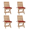 Image de Lot de 4 Chaises Pliables de Jardin avec Coussins, Sièges de Terrasse, Chaises de Salle à Manger, Meubles de Patio Extérieur, Teck Solide