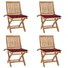 Image de Lot de 4 Chaises Pliables de Jardin avec Coussins, Sièges de Terrasse, Chaises de Salle à Manger, Meubles de Patio Extérieur, Teck Solide