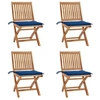 Image de Lot de 4 Chaises Pliables de Jardin avec Coussins, Sièges de Terrasse, Chaises de Salle à Manger, Meubles de Patio Extérieur, Teck Solide