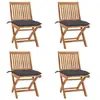 Image de Lot de 4 Chaises Pliables de Jardin avec Coussins, Sièges de Terrasse, Chaises de Salle à Manger, Meubles de Patio Extérieur, Teck Solide
