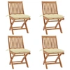 Image de Lot de 4 Chaises Pliables de Jardin avec Coussins, Sièges de Terrasse, Chaises de Salle à Manger, Meubles de Patio Extérieur, Teck Solide