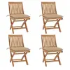 Image de Lot de 4 Chaises Pliables de Jardin avec Coussins, Sièges de Terrasse, Chaises de Salle à Manger, Meubles de Patio Extérieur, Teck Solide