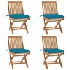 Image de Lot de 4 Chaises Pliables de Jardin avec Coussins, Sièges de Terrasse, Chaises de Salle à Manger, Meubles de Patio Extérieur, Teck Solide