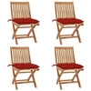 Image de Lot de 4 Chaises Pliables de Jardin avec Coussins, Sièges de Terrasse, Chaises de Salle à Manger, Meubles de Patio Extérieur, Teck Solide