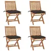 Image de Lot de 4 Chaises Pliables de Jardin avec Coussins, Sièges de Terrasse, Chaises de Salle à Manger, Meubles de Patio Extérieur, Teck Solide