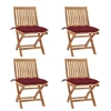 Image de Lot de 4 Chaises Pliables de Jardin avec Coussins, Sièges de Terrasse, Chaises de Salle à Manger, Meubles de Patio Extérieur, Teck Solide