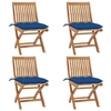Image de Lot de 4 Chaises Pliables de Jardin avec Coussins, Sièges de Terrasse, Chaises de Salle à Manger, Meubles de Patio Extérieur, Teck Solide