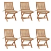 Image de Lot de 6 Chaises Pliables de Jardin avec Coussins, Sièges de Terrasse, Chaises de Salle à Manger, Meubles de Patio Extérieur, Bois de Teck