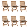 Image de Lot de 6 Chaises Pliables de Jardin avec Coussins, Sièges de Terrasse, Chaises de Salle à Manger, Meubles de Patio Extérieur, Bois de Teck