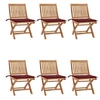 Image de Lot de 6 Chaises Pliables de Jardin avec Coussins, Sièges de Terrasse, Chaises de Salle à Manger, Meubles de Patio Extérieur, Bois de Teck