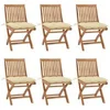 Image de Lot de 6 Chaises Pliables de Jardin avec Coussins, Sièges de Terrasse, Chaises de Salle à Manger, Meubles de Patio Extérieur, Bois de Teck