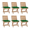 Image de Lot de 6 Chaises Pliables de Jardin avec Coussins, Sièges de Terrasse, Chaises de Salle à Manger, Meubles de Patio Extérieur, Bois de Teck