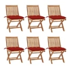 Image de Lot de 6 Chaises Pliables de Jardin avec Coussins, Sièges de Terrasse, Chaises de Salle à Manger, Meubles de Patio Extérieur, Bois de Teck