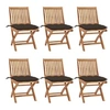 Image de Lot de 6 Chaises Pliables de Jardin avec Coussins, Sièges de Terrasse, Chaises de Salle à Manger, Meubles de Patio Extérieur, Bois de Teck