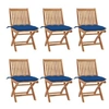 Image de Lot de 6 Chaises Pliables de Jardin avec Coussins, Sièges de Terrasse, Chaises de Salle à Manger, Meubles de Patio Extérieur, Bois de Teck