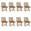Image de Lot de 8 Chaises Pliables de Jardin avec Coussins, Sièges de Terrasse, Chaises de Salle à Manger, Meubles de Patio Extérieur, Teck Solide