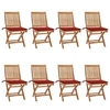 Image de Lot de 8 Chaises Pliables de Jardin avec Coussins, Sièges de Terrasse, Chaises de Salle à Manger, Meubles de Patio Extérieur, Teck Solide