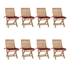 Image de Lot de 8 Chaises Pliables de Jardin avec Coussins, Sièges de Terrasse, Chaises de Salle à Manger, Meubles de Patio Extérieur, Teck Solide