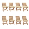 Image de Lot de 8 Chaises Pliables de Jardin avec Coussins, Sièges de Terrasse, Chaises de Salle à Manger, Meubles de Patio Extérieur, Teck Solide