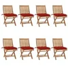 Image de Lot de 8 Chaises Pliables de Jardin avec Coussins, Sièges de Terrasse, Chaises de Salle à Manger, Meubles de Patio Extérieur, Teck Solide
