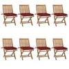 Image de Lot de 8 Chaises Pliables de Jardin avec Coussins, Sièges de Terrasse, Chaises de Salle à Manger, Meubles de Patio Extérieur, Teck Solide