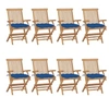 Image de Lot de 8 chaise exterieur pliable en bois massif H. 89 cm bleu