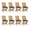 Image de Chaises de jardin et coussins bleu lot de 8 Bois de teck massif