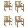 Image de Chaises de jardin lot de 4 et coussins gris Bois de teck solide
