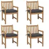 Image de Chaises de jardin lot de 4 avec coussins anthracite Teck solide