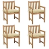 Image de Chaises de jardin lot de 4 et coussins blanc crème Teck solide
