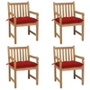 Image de Tuinstoelen 4 st met rode kussens massief teakhout3073025