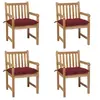 Image de Chaises de jardin lot de 4 avec coussins bordeaux Teck solide