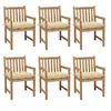 Image de Chaises de jardin lot de 6 et coussins blanc crème Teck solide