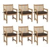 Image de Chaises de jardin lot de 6 et coussins taupe bois teck solide