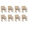 Image de Chaises de jardin lot de 8 et coussins carreaux gris Bois teck