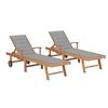 Image de Chaises longues lot de 2 avec coussin gris Bois de teck solide