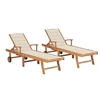 Image de Chaises longues lot de 2 avec coussin crème Bois de teck solide