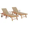 Image de Chaises longues lot de 2 avec coussin beige Bois de teck solide3073189